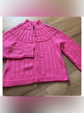 Talbots Hot Pink Cable Knit Zip Cardigan